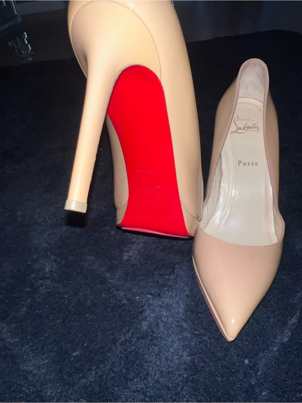 Christian Louboutin Nude Patent Pointed-Toe Pumps with Red Sole